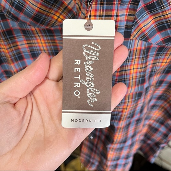 NEW Wrangler Retro Boys Plaid Shirt - Blue and Orange Pearl Snap Buttons - Picture 7 of 12